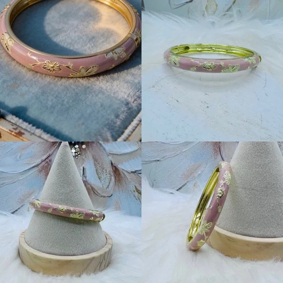 Set of Two Floral Enamel Bangles Pale Pink & Blue - Picture 3 of 7